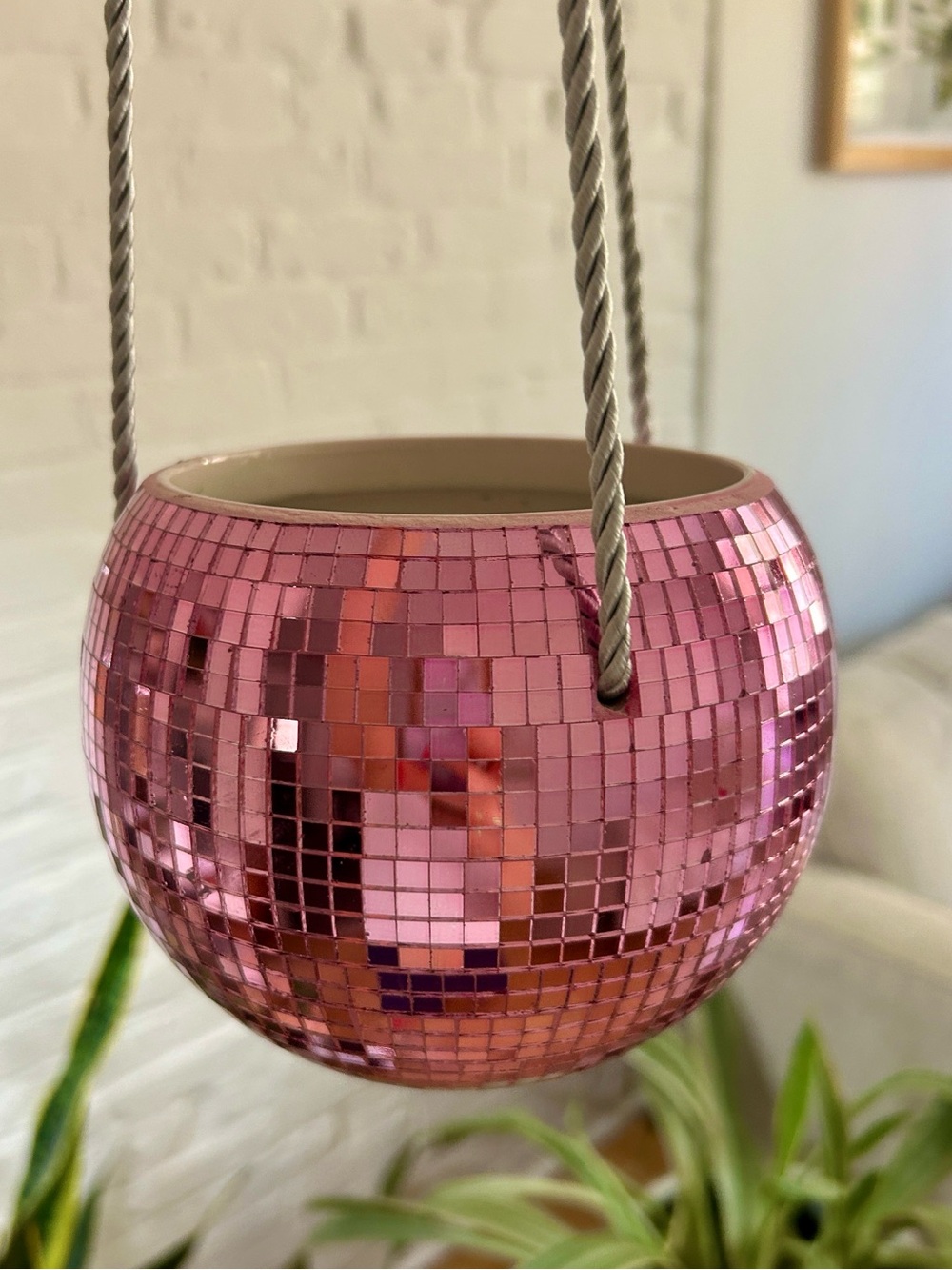 Pink Disco Ball Hanging Planter - Plant Pot